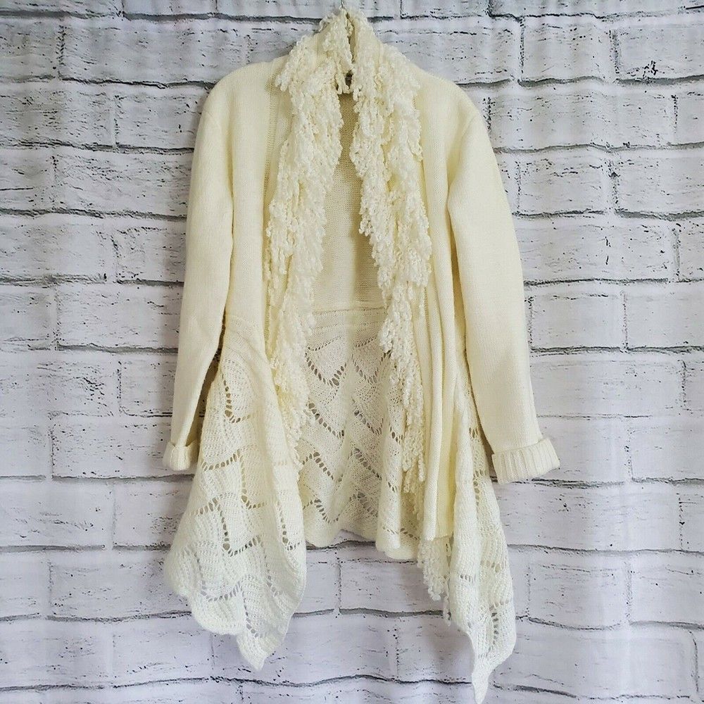 Alberto Makali XL White Open Long Cardigan Womens Acrylic sweater long sleeve